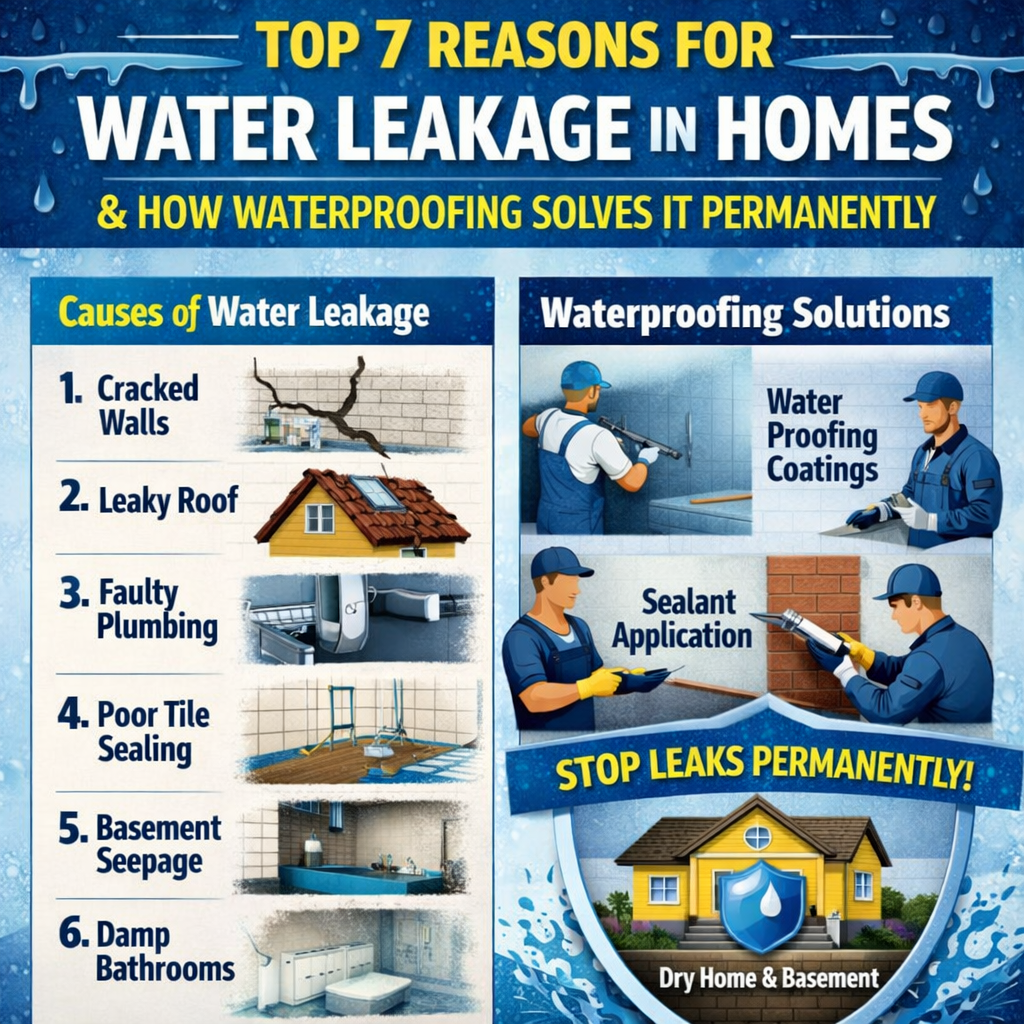 Top 7 Reasons for Water Leakage in Homes & Permanent Waterproofing Solutions